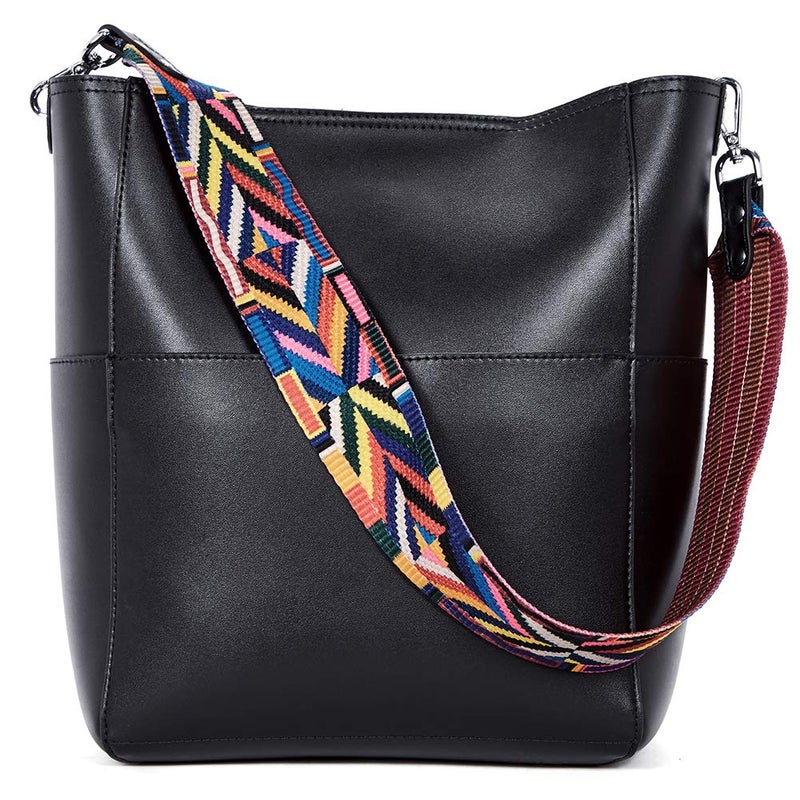 BROMEN Women Handbag Designer Vegan Leather Hobo Handbags Shoulder Bucket Crossbody Purse Black - Image 1